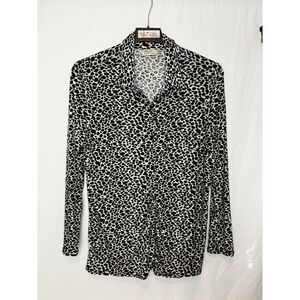 Kathie Lee Womens Size 14/16 Black &‎ White Stretch Velour Lg Sleeve Top/Blouse